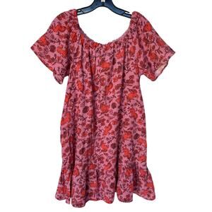 Anorak Pink and Bright Orange Unicorn Cotton Gauze Pullover Mini Dress size 14